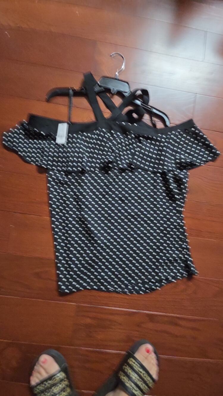 NWT NEW YORK & CO dress off the shoulders size large black white Polka dot